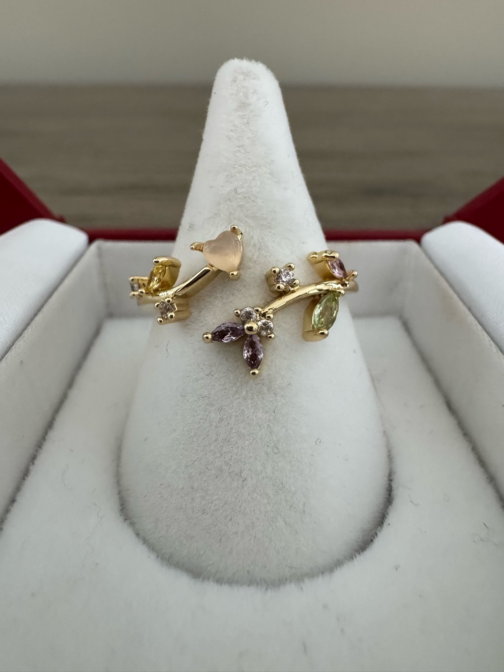 NEW Ring Gold Floral Multi-Gem Adjustable Ring One Size Dainty NWOT